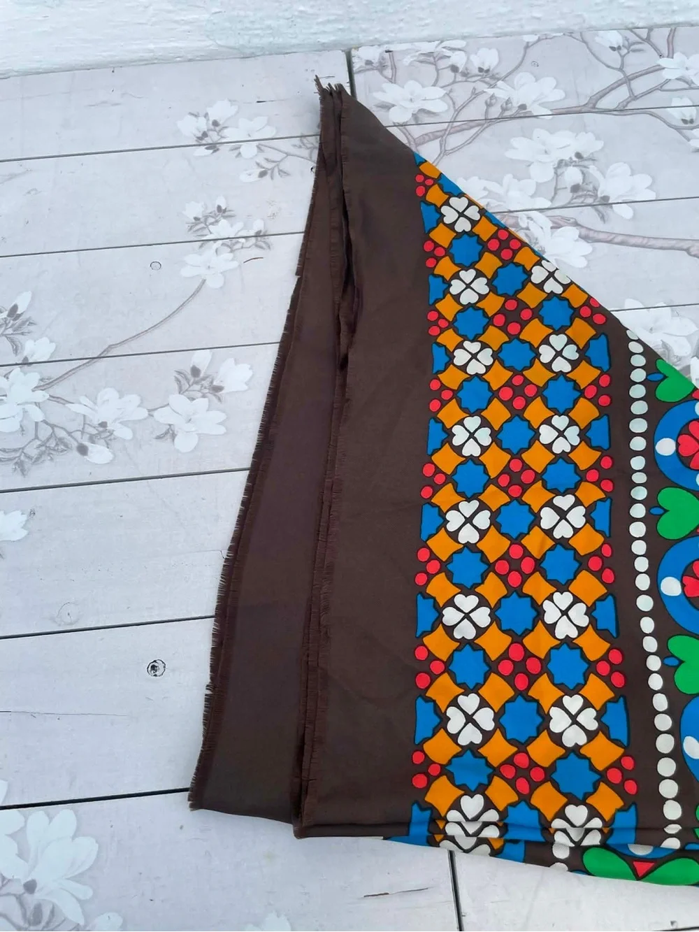Brown Geometric Floral Print Scarf